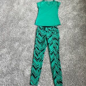Nike green and black pants and matching top